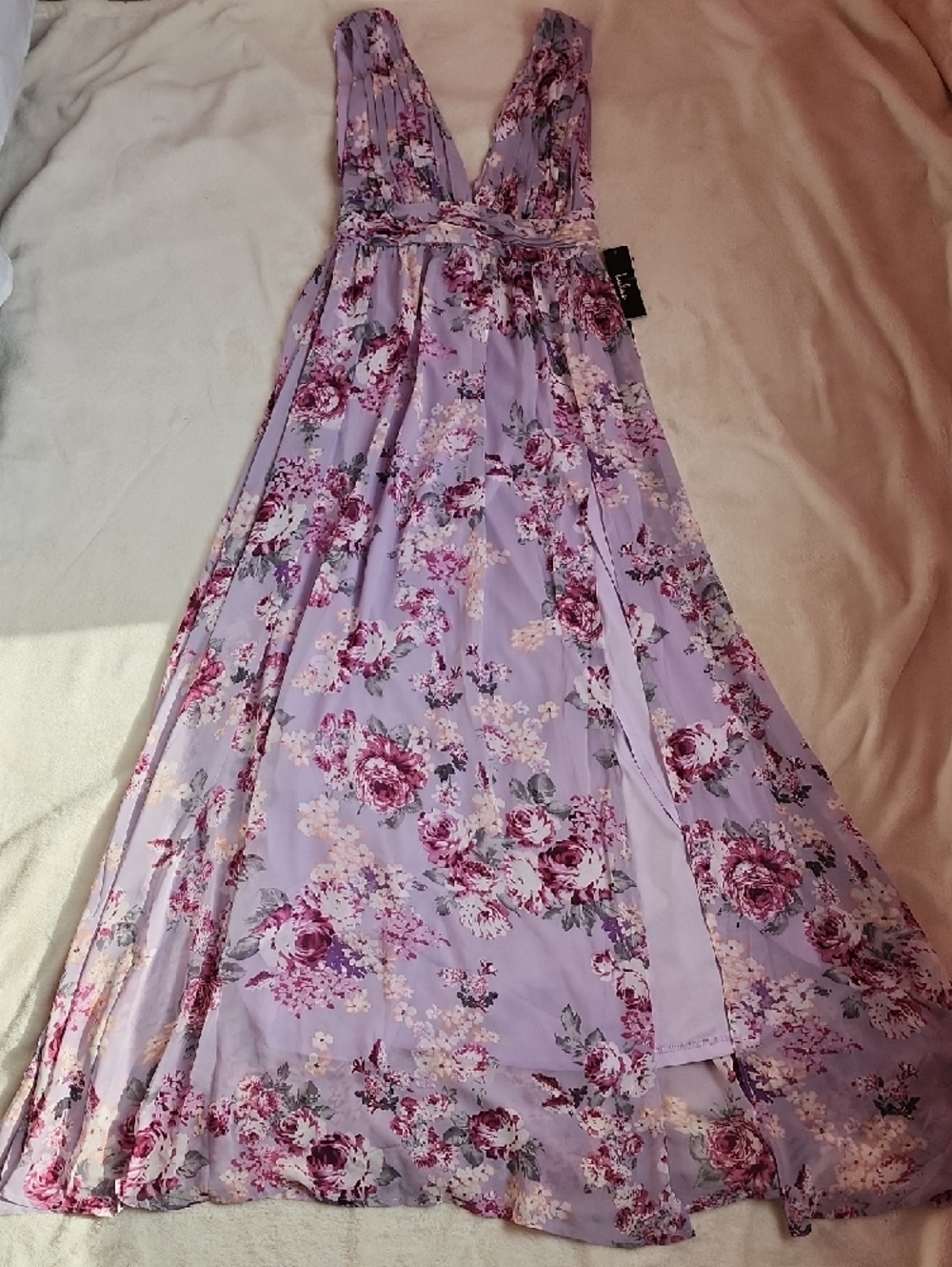 Lulu's Lavender Blush Floral Maxi Dress with Pink Rose Print - Picture 7 of 11